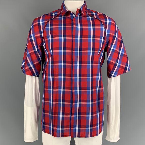 SOCIETE ANONYME Size XL Red & Blue Plaid Cotton Short Sleeve Shirt - Picture 1 of 1